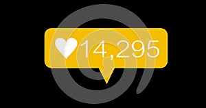 Animation count number love yellow icons set.