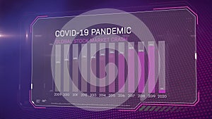 Animation of Covid-19 Pandemic Global Stock Market Crash written on screen with chart and statistics