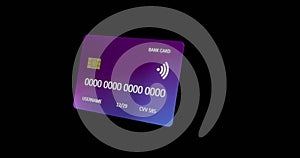 Animation of credit card with data over black background