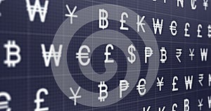 Animation of currency symbols on black background