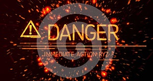 Animation of danger text and exclamation mark on dark background