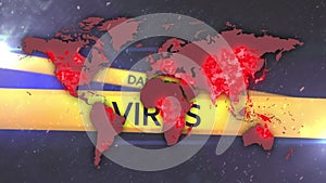 Animation of danger virus text over world map