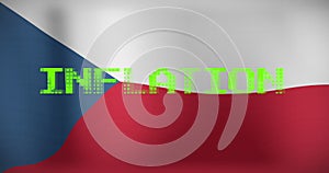 Animation of data processing and inflation text over flag of czech republic
