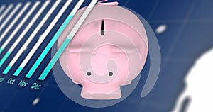 Animation of data processing over piggy bank