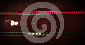 Animation of deleting files processing text flashing digital interface