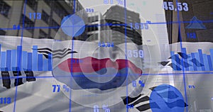 Animation of diagrams, stock market and flag of south korea over city