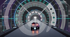 Animation of digital interface wth binary coding over video car driving