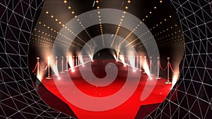 Animation of digital tunnel over lights and red carpet