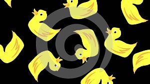 Animation of duck icons over black background