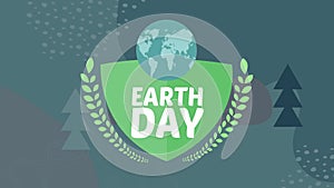 Animation of earth day text over globe and forest icon