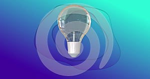 Animation of education and light bulb icon over blue waving background