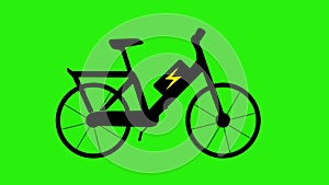 Animation: electric bike on Green Background. Ecologic transportation concept