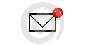 Animation of Email envelope with auto counting number on circle. on white background. Post delivery concept. Send Email