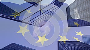 Animation of european union flag over office buildings