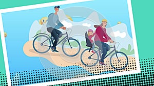 Animation of family cycling together icons and emoji icons on blue background