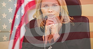 Animation of female judge during trial over american flag