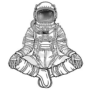 Animation figure of the astronaut sitting in a Buddha pose. photo