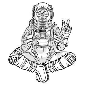 Animation figure of the astronaut skeleton sitting in Buddha pose.