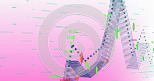 Animation of financial data processing against pink gradient background
