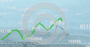 Animation of financial data processing with green line over wasteland