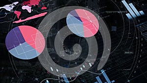 Animation of financial data processing over grid and dark background
