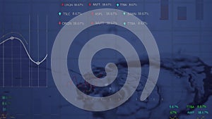 Animation of financial data processing over waterdrops