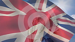 Animation of flag of gret britain over euro currency bills