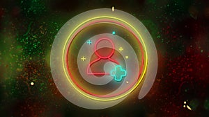 Animation of flickering red neon digital person icon in a glowing circle