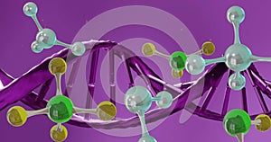 Animation of floating molecules over dna strand