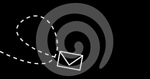 Animation with flying envelope or letter. Post delivery concept. Send Email icon animation on black background. Sending