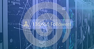 Animation of followers text with growing numbers over server room