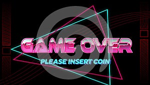 Animation of game over text over light trails on black background