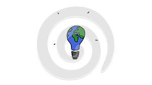 Animation of gestating light bulb painted in colours of globe