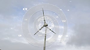 Animation of globe and numbers processing over wind turbine