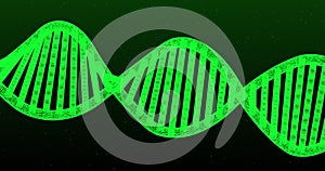 Animation of glowing dna structure against green background