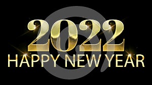 Animation golen text HAPPY NEW YEAR 2022 with black background.