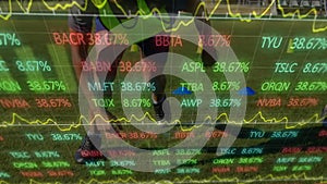 Animation of graphs and financial data over african amerian male soccer player training