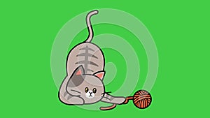 Animation gray cat on green background.