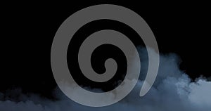 Animation of gray smoke trails and clouds on black background