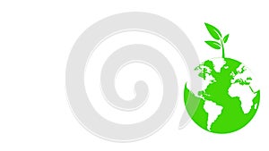 animation Green icon of Earth with leaves isolated on white background