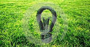 Animation of green lightbulb over grass