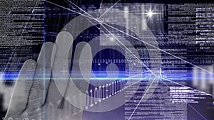 Animation of hand over data processing and binary coding