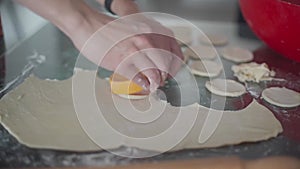 Animation of hands of diverse female and male bakers making rolls at bakery. working at bakery, independent small