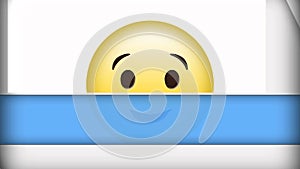 Animation of happy emoji icon over moving lines on wite background