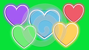 Animation of hearts in 3D on green screen. Social media Live style animated heart. 60 FPS