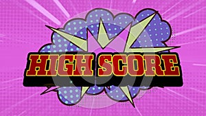 Animation of high score text over retro pattern background