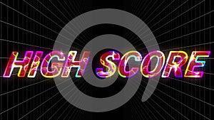 Animation of high score text in pink glowing letters over grid