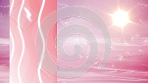 Animation of i miss you text, with lines on vertical screen over pink sunset and dandelion clock