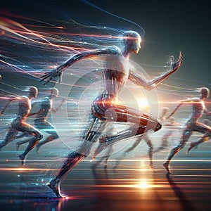 Animation Implied Blurred motion trails figures in mid action dy