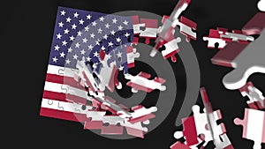 Animation of jigsaw puzzle assemble. Problem solving and completing concept. United States Minor Outlying Islands national flag